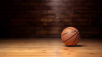 Basketball on Wood Floor with Copyspace Sports Photography