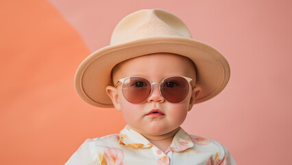 Fashionable Infant Wearing Sunglasses on a Summer Pastel