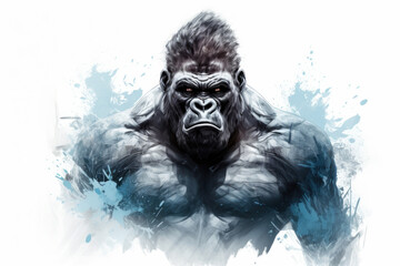 Angry Gorilla portrait on white background. Created with Generative AI