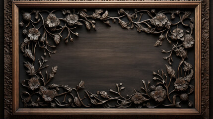 A rustic, wooden frame with an intricate, floral pattern