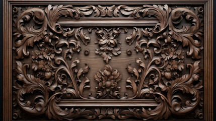 A rustic, wooden frame with an intricate, floral pattern
