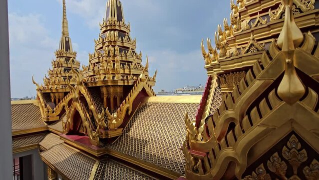 Scenery of Loha Prasat Temple Roof from Corridor, Landmark of Bangkok Thailand.
