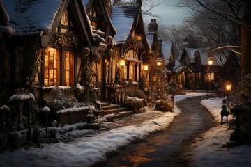 Fototapeta na wymiar christmas street in the night with snow