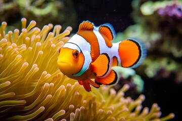 Naklejka na ściany i meble Generative AI : False Clown Anemonefish underwater