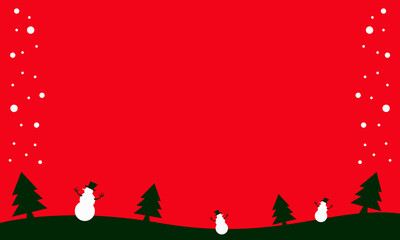 Christmas and New Year Themed Background with Pine Trees, Snowman, and Festive Colors