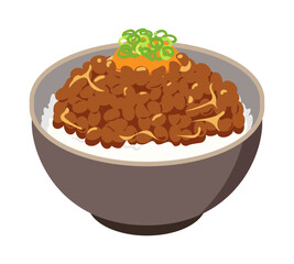 ネギと生卵を乗せた納豆ご飯