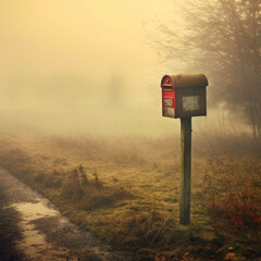 Vintage postbox Against a morning mist letters
 - obrazy, fototapety, plakaty