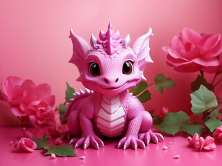 A Cute Baby Dragon on Pink Background