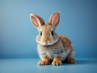 Fototapeta na wymiar A Cute Baby Rabbit on Blue Background
