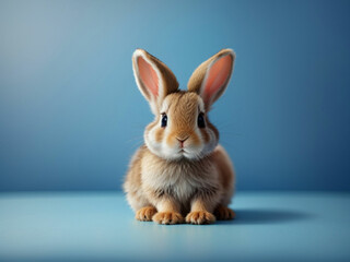A Cute Baby Rabbit on Blue Background