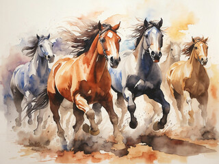 Fototapeta premium A Painting of Running Horses