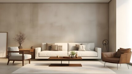  a white couch with a brown wall in a modern room, in the style of atmospheric color washes, uhd image, beige, plaste