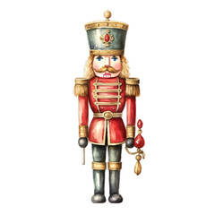 Christmas nutcracker watercolor clipart on transparent background. Generative AI illustration