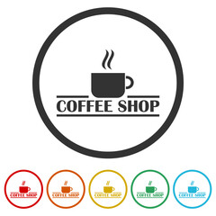 Coffee shop. Set icons in color circle buttons