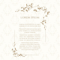 Floral borders and classic seamless pattern. Graphic design page. Card template.
