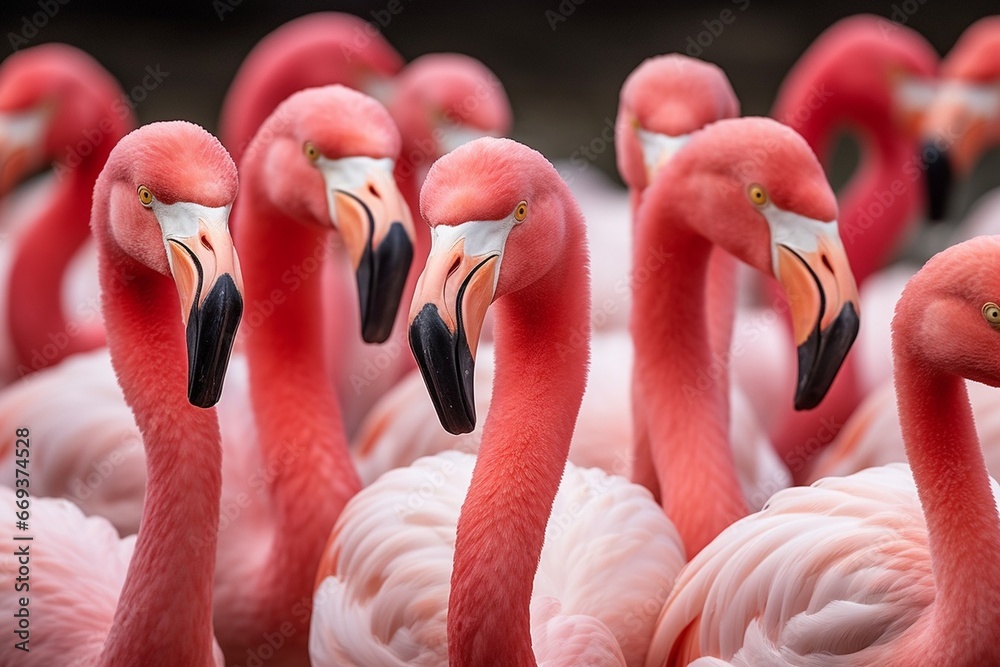 Poster generative ai : pink flamingo standing in the water at sunset or dawn.