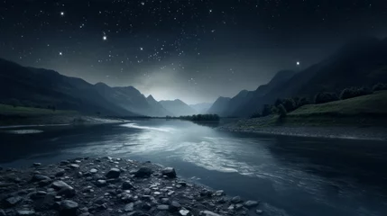 Foto op Plexiglas A river meanders through the darkness, the stars twinkling like tiny diamonds © Textures & Patterns