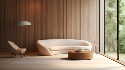 modern living room with furniture and light in a stylish living room concept, in the style of narrative paneling, ethereal minimalism, eco-friendly craftsmanship, flattering lighting