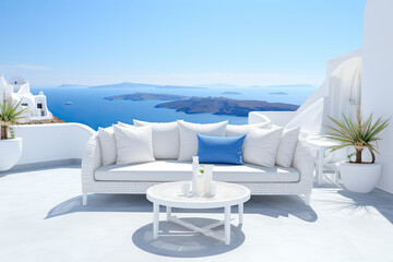 white sofa sitting on a balcony in a resort