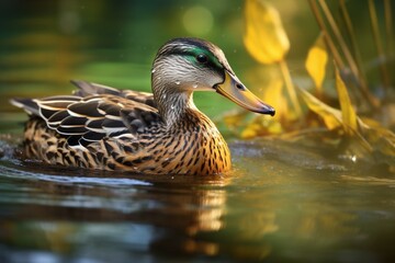 Obraz premium Generative AI : mallard duck swims through the water