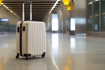 Generative AI : Travel luggage suitcase in terminal empty departure airport hall
