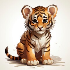 Cute Baby Tiger Shadow Tiger Water , Cartoon Illustration For Tshirt, Mug