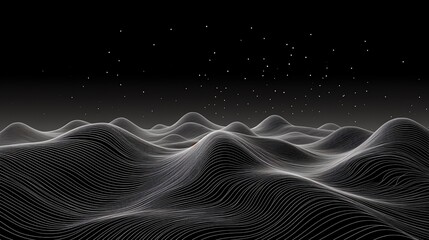 Abstract line landscape with mountains and stars background