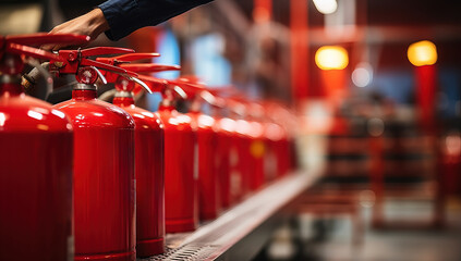 Man checking fire extinguishers