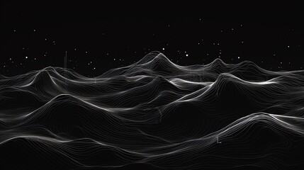 Abstract line landscape with mountains and stars background