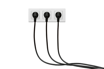 White triple outlet on white background