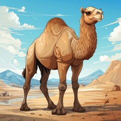 Cute Camel Sitting , Cartoon Illustration For Tshirt, Mug