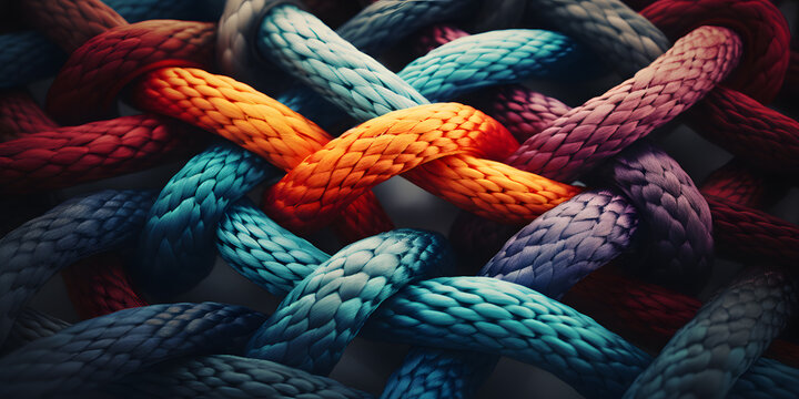 Collective Effort Integration and Unity with teamwork concept as diverse ropes connected together in interdependence