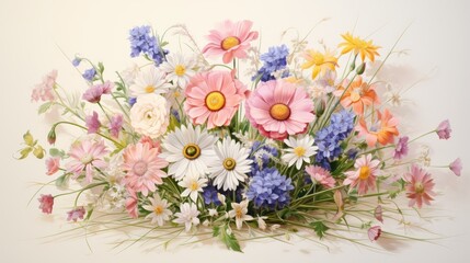 Obraz na płótnie Canvas A bouquet of wildflowers, watercolor, loose brushstrokes, pastel colors. AI Generative
