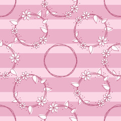 Cute and Simple Flower Wreath Line Art Illustration as Seamless Pattern Design