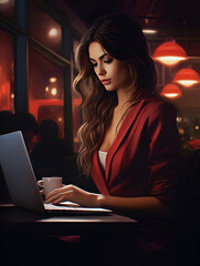 Stylish female working on laptop computer