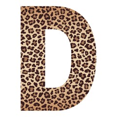 D letter design fill with leopard skin design, leopard design D letter on white background