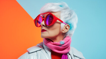 Fashionable senior lady with pink glasses