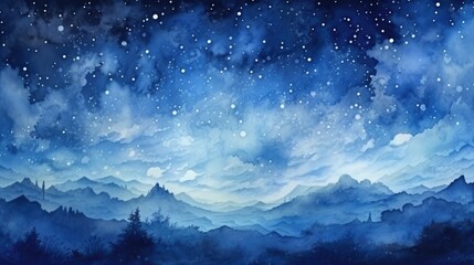 A night sky with stars, watercolor, textured paper, cool tones. AI Generative