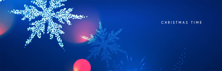 Fototapeta premium Merry Christmas and Happy New Year design with snowflakes and lights. Shining winter background.