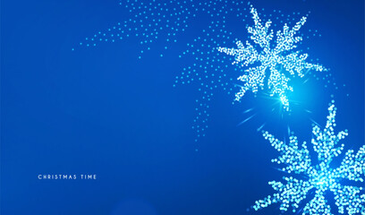 Fototapeta na wymiar Merry Christmas and Happy New Year design with snowflakes and lights. Shining winter background.