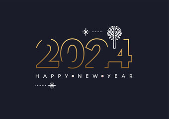 Happy New 2024 Year card template with snow. Minimal text template