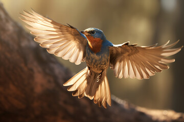 Image of barn swallow is flying in the forest. Birds., Wildlife Animals. - obrazy, fototapety, plakaty
