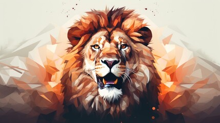 a roaring lion head seen from the front, polygon style, simplistic, logo style, low tone colors. AI Generative