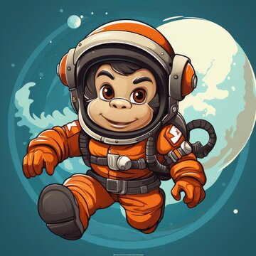 Cute Monkey Astronaut Riding Rocket , Cartoon Illustration For Tshirt, Mug