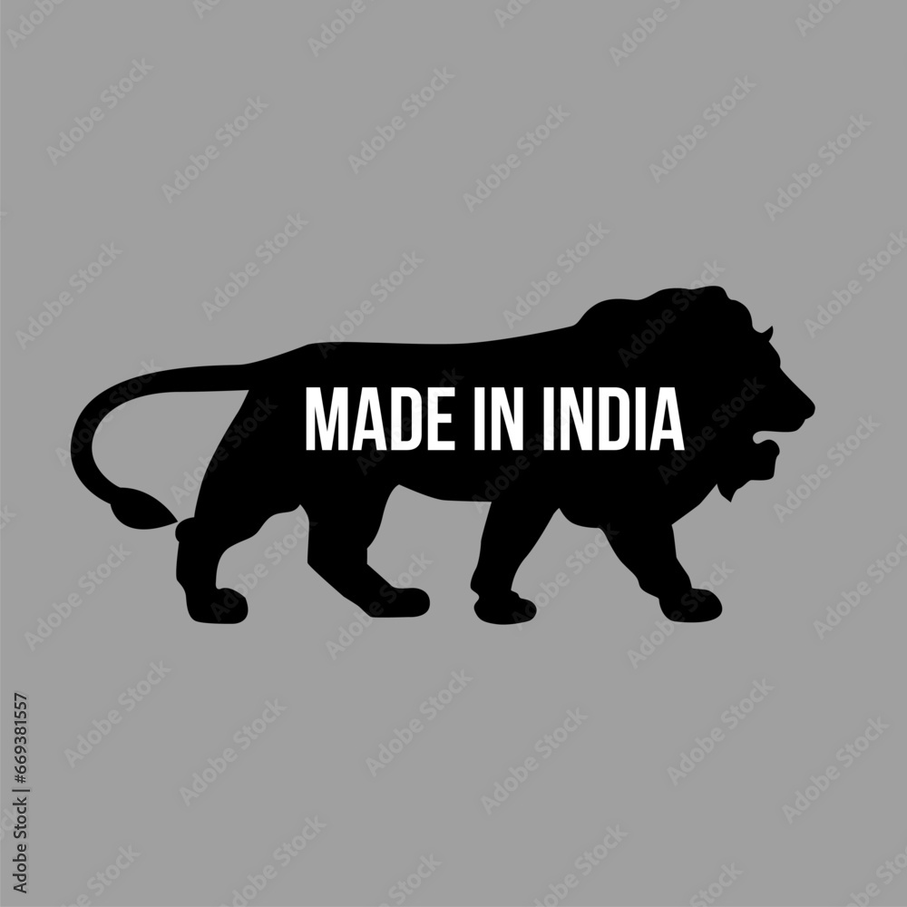 Wall mural Made in India sticker for Indian products with lion silhouette icon. Make in India. - Wall murals