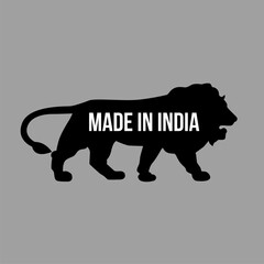 Made in India sticker for Indian products with lion silhouette icon. Make in India.