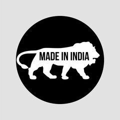 Made in India with lion vector icon sticker.