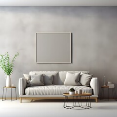 a living room with gray wall, a lamp, table, wall clock, and some plants, in the style of canvas texture emphasis, steel/iron frame construction, minimalist abstracts, light gray and light beige