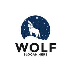 Wolf Night Logo Vector, Wolf Moon logo design template