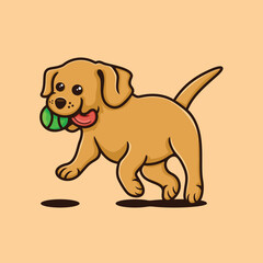 illustration of a cute dog running with a ball